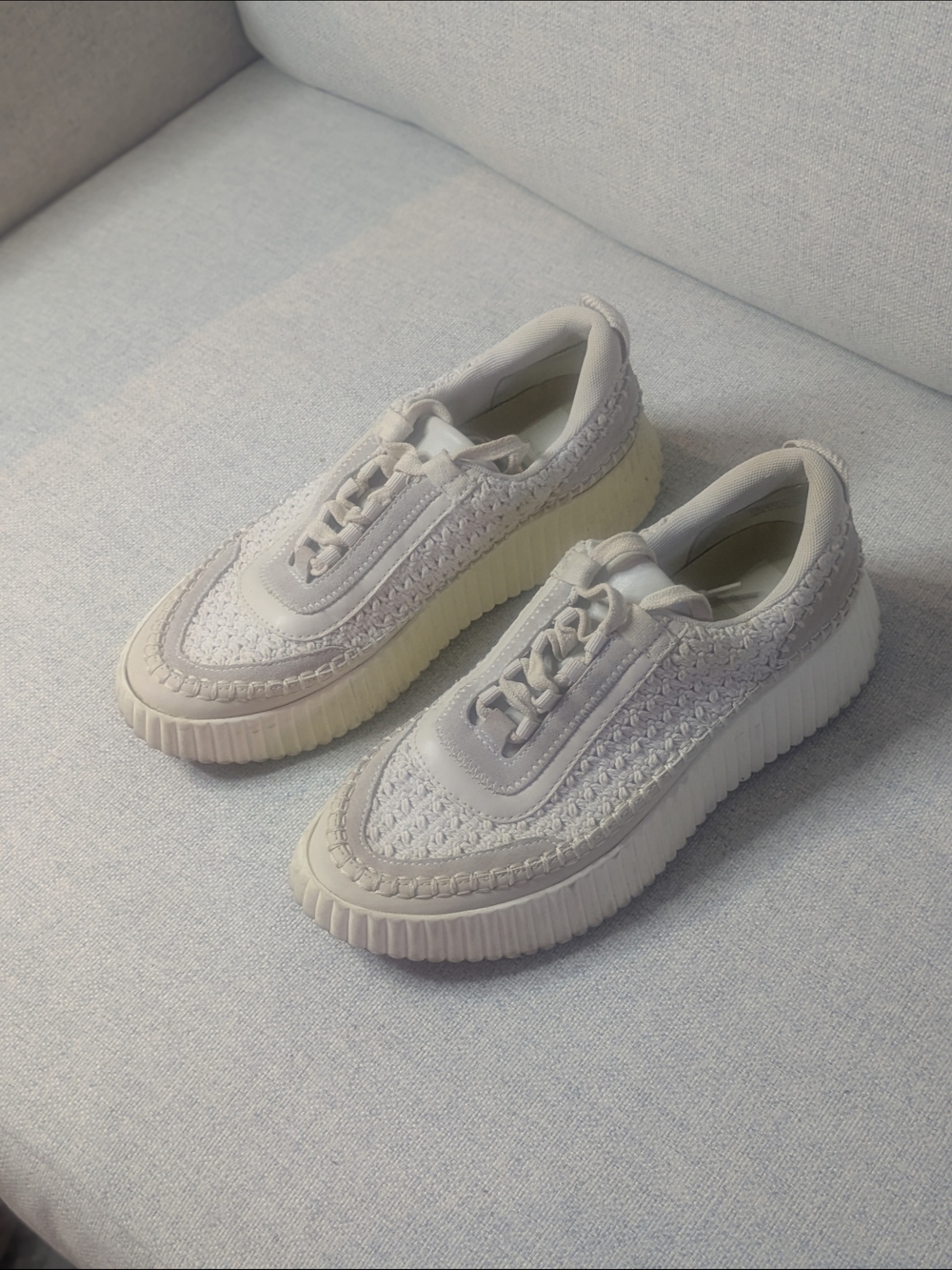 Dolce Vita Woven Platform Sneakers White Cream Lace Up Shoes Size 8.5